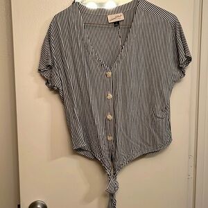 Striped buttoned tie front top